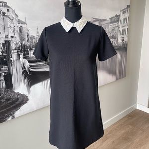 Zara Trafaluc White Pearl Collar Short Sleeve Dress